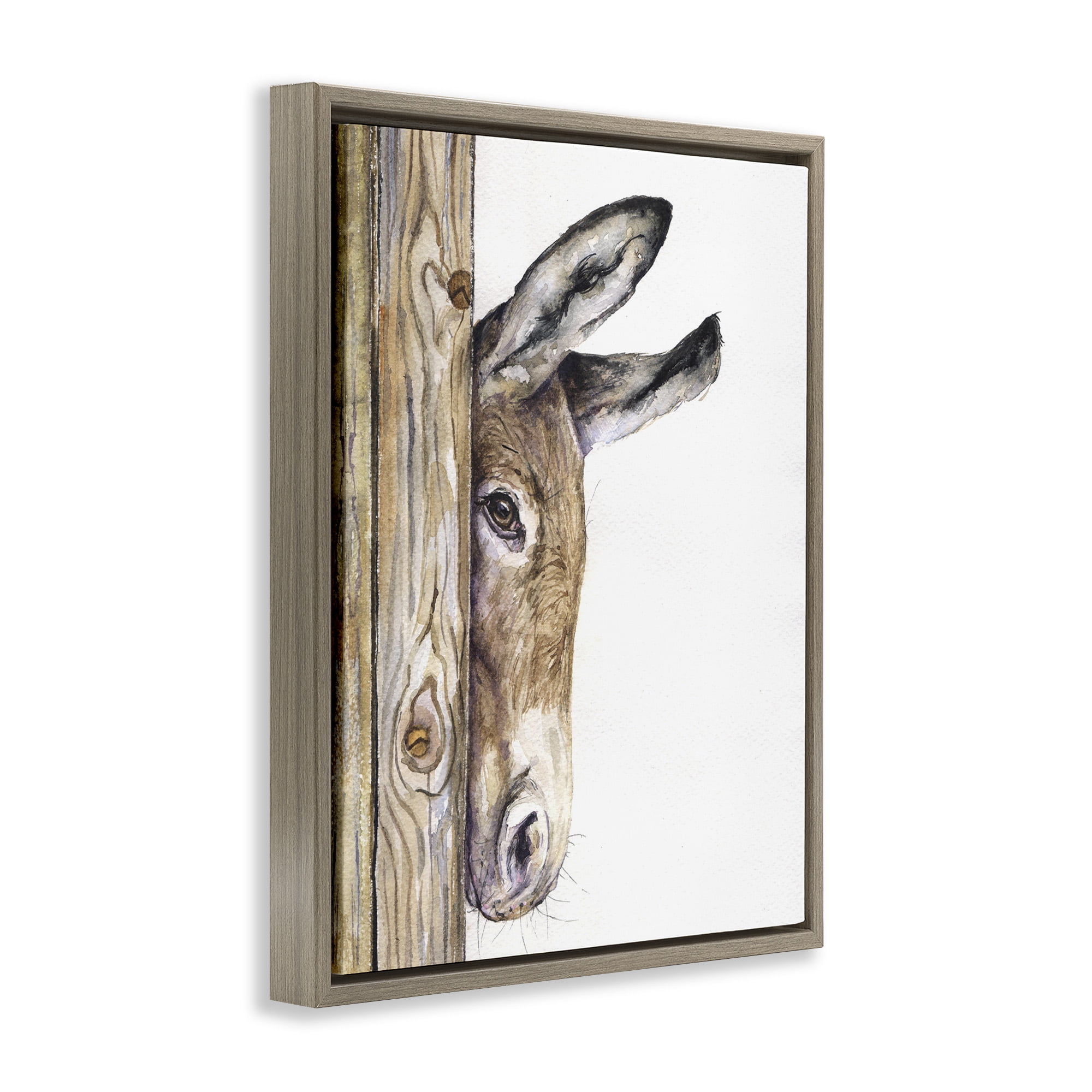 Stupell Industries Baby Donkey Animal Watercolor Animals & Insects Painting Brown Floater Framed Canvas Art Print Wall Art, 25 x 31