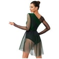 thumbnail image 3 of Xnihocha Shiny Ballet Dress For Women Figure Skating Long Sleeve Tutu Skirt Dress Rhythmic Gymnastics Dark Green M, 3 of 7