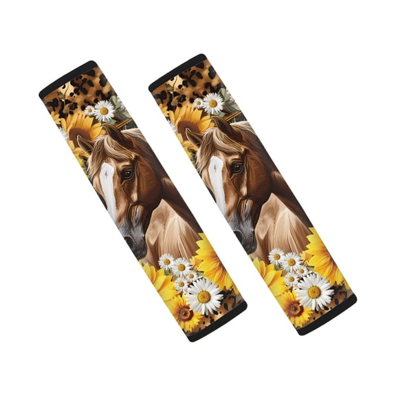 Chririnla Seat Belt Shoulder Pad Soft Polyester, Compatible with, Suitable for Sedan, Horse Sunflower