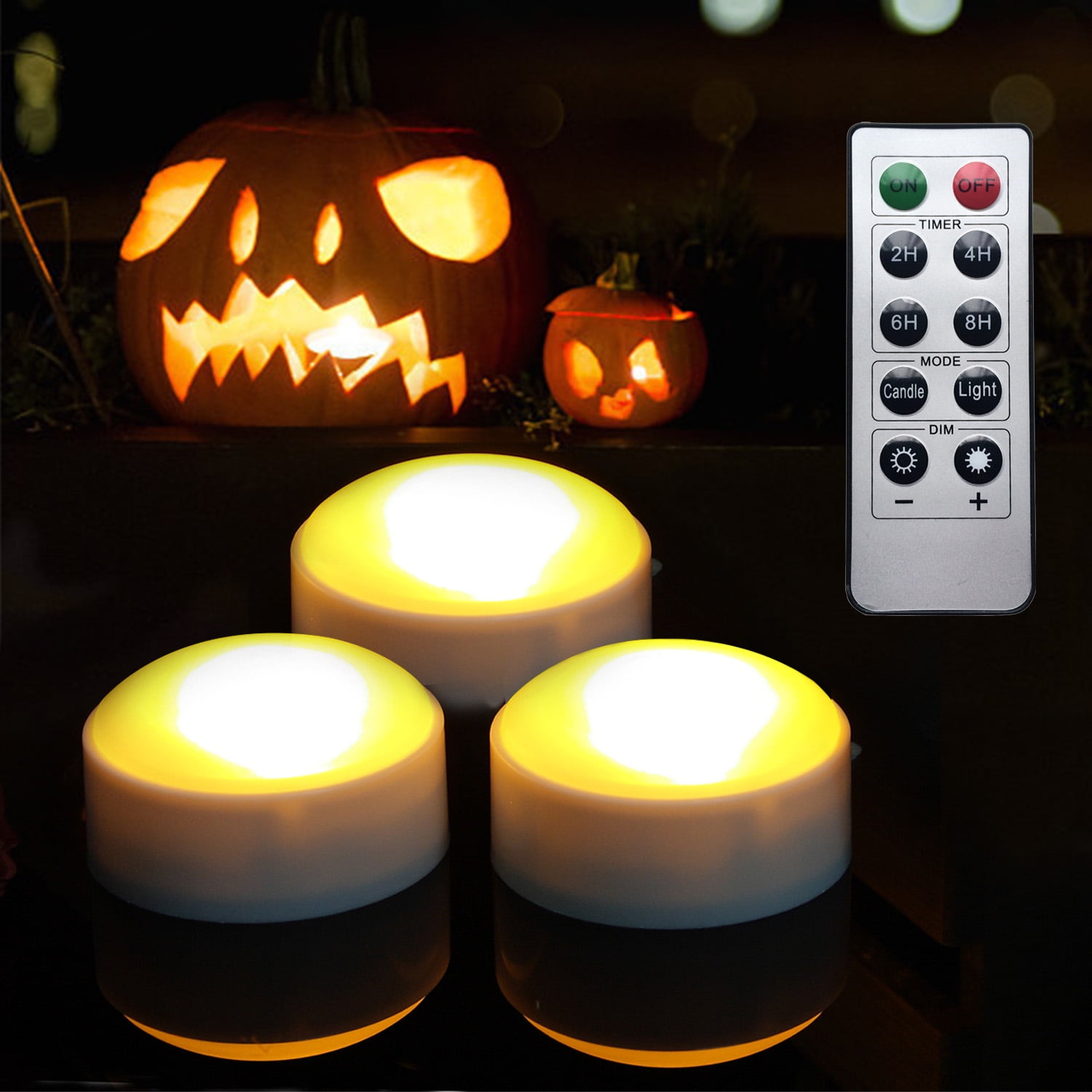 Bright Flickering Flameless Candle Set for Jack-O-Lantern Décor Party Home Christmas Halloween Decorations 1 Pack Battery Operated LED Halloween Pumpkin Light with Remote and Timer Orange Color