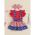 thumbnail image 3 of Suealasg Baby Girls 4th of July Outfit Short Sleeves Rompers +Star Stripe Suspender Skirt +Headband 3 6 12 18 Months Newborn Girls Independence Day Patriotic Party Clothes, 3 of 7