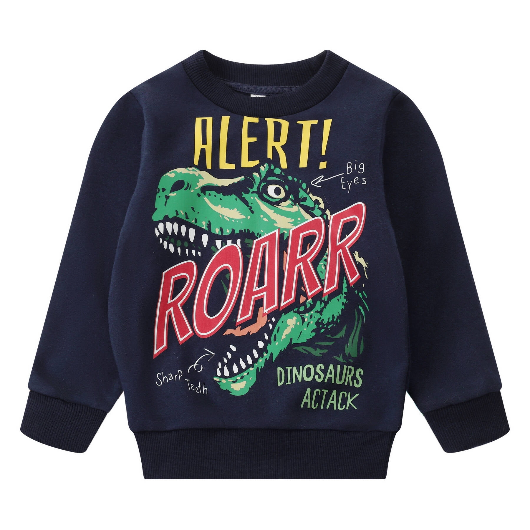 Little Boys Cotton Sweatshirts Black Dinosaur Print Long Sleeve Dino