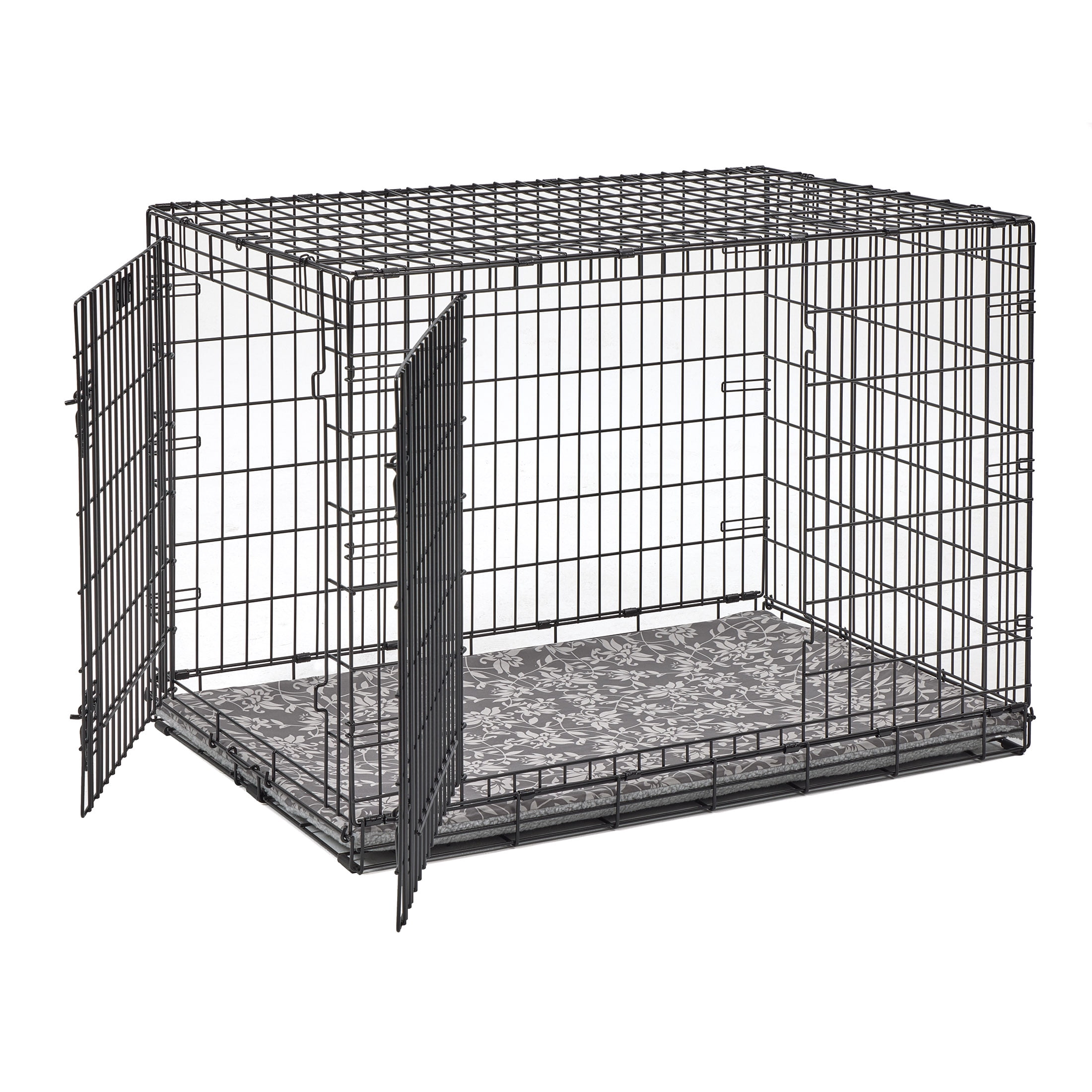 MidWest Homes for Pets QuietTime Reversible Dog Crate Pan Cover, 42 inch, Fleece, Gray Floral