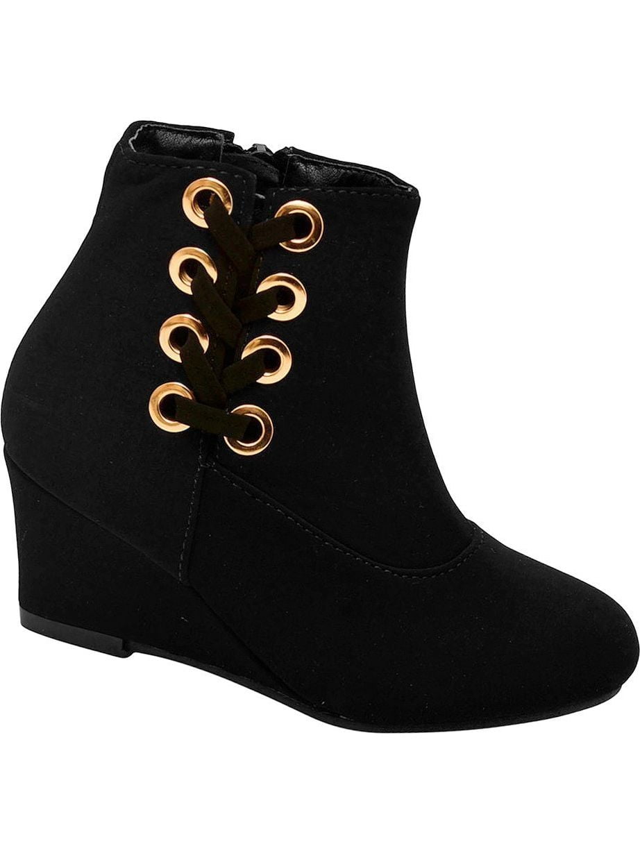 girls black wedge boots