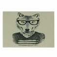 thumbnail image 1 of Hipster Cutting Board, Hand Drawn Design Portrait of Happy Wolf in Stripped T Shirt and Glasses, Decorative Tempered Glass Cutting and Serving Board, in 3 Sizes, by Ambesonne, 1 of 2