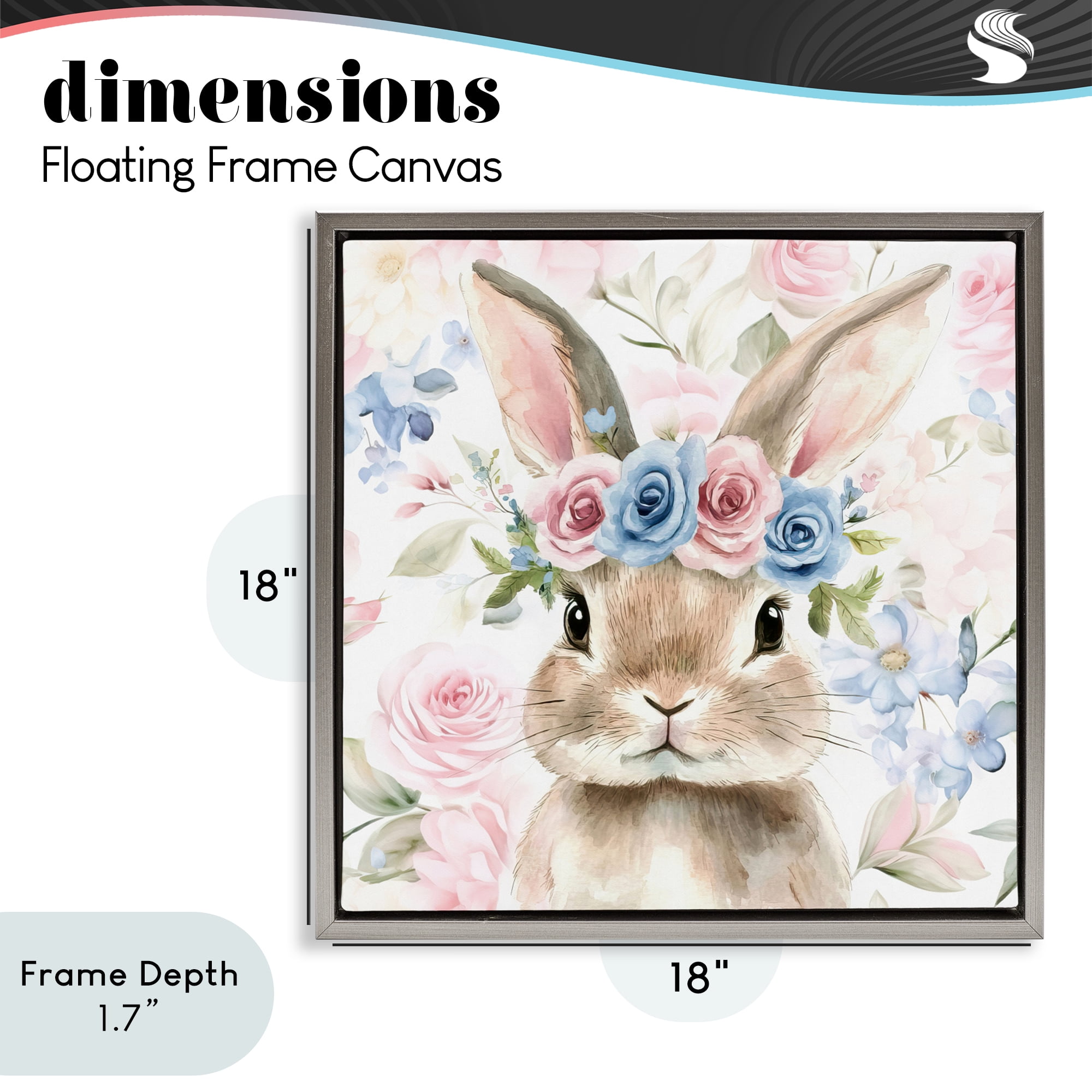 Stupell Industries Flower Power Bunny Gray Framed Floater Canvas Wall Art, design by Tina LeCour