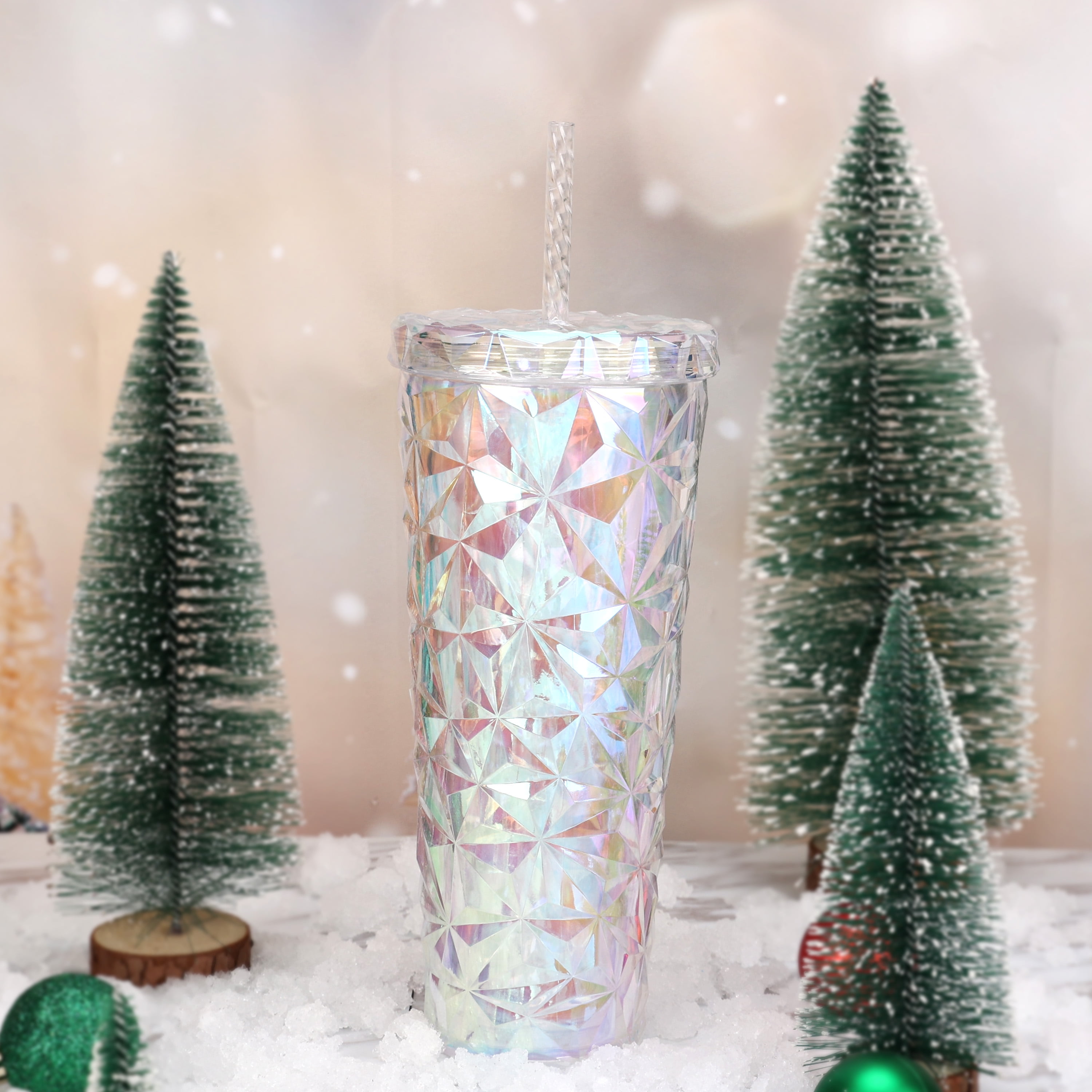 Holiday Time 26 ounce Acrylic Double Wall Prismatic Textured Tumbler, White