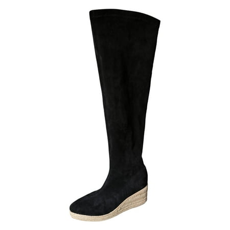

Ediodpoh Vintage Over The Knee Boots With Large Wedge Heels And Linen Sole In A Solid Color for Women Womens Booties Black 6.5