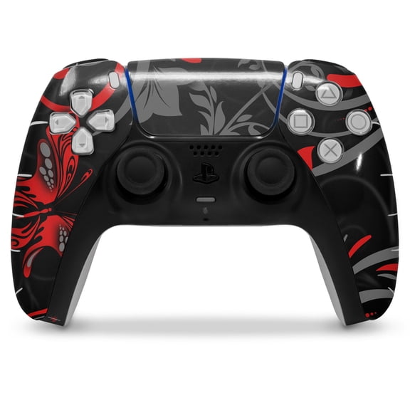 WraptorSkinz Skin Wrap compatible with the Sony PS5 DualSense Controller Twisted Garden Gray and Red (CONTROLLER NOT INCLUDED)