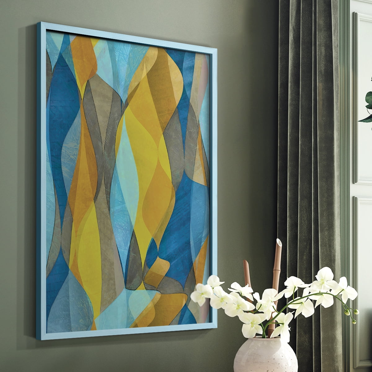 Colorful Cascade II Framed Print in Blue Solid Wood Framed Print No Nail Hanging