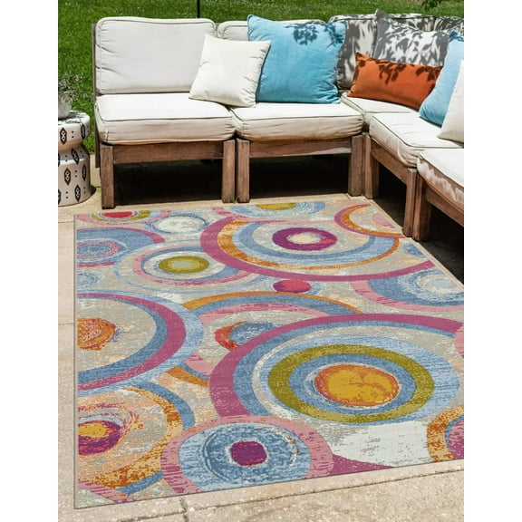 Unique Loom Outdoor Modern Collection Area Rug - Brio (5' 1" x 8' Rectangle Multi/Blue)