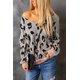 thumbnail image 3 of ABPHQTO Jersey de mujer gris con cuello de pico y manga farol con estampado de leopardo, 3 of 5