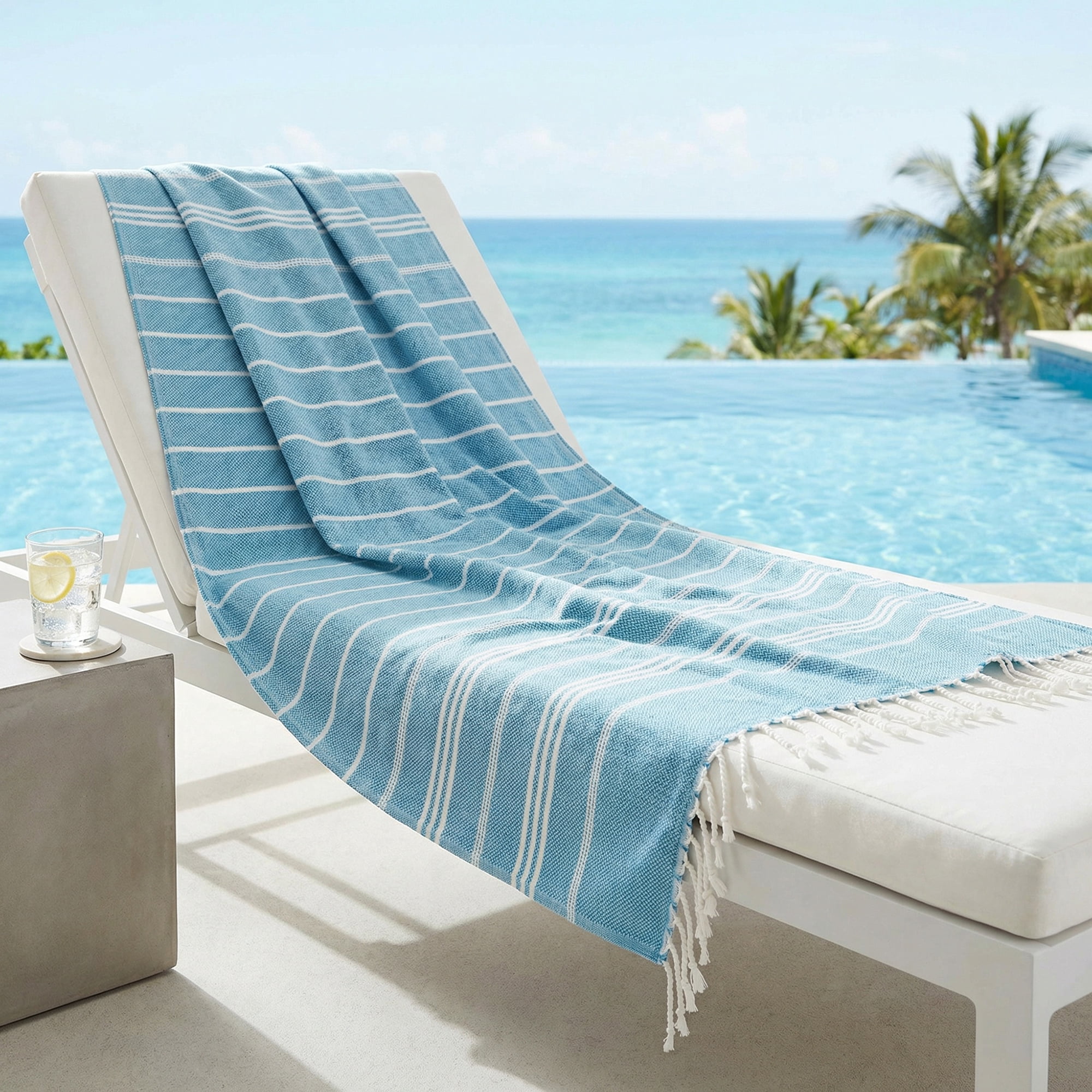 Unique Bargains Stripe Turkish Sand Free Beach Towel 2 Pack Blue/Light Yellow 71"x35"