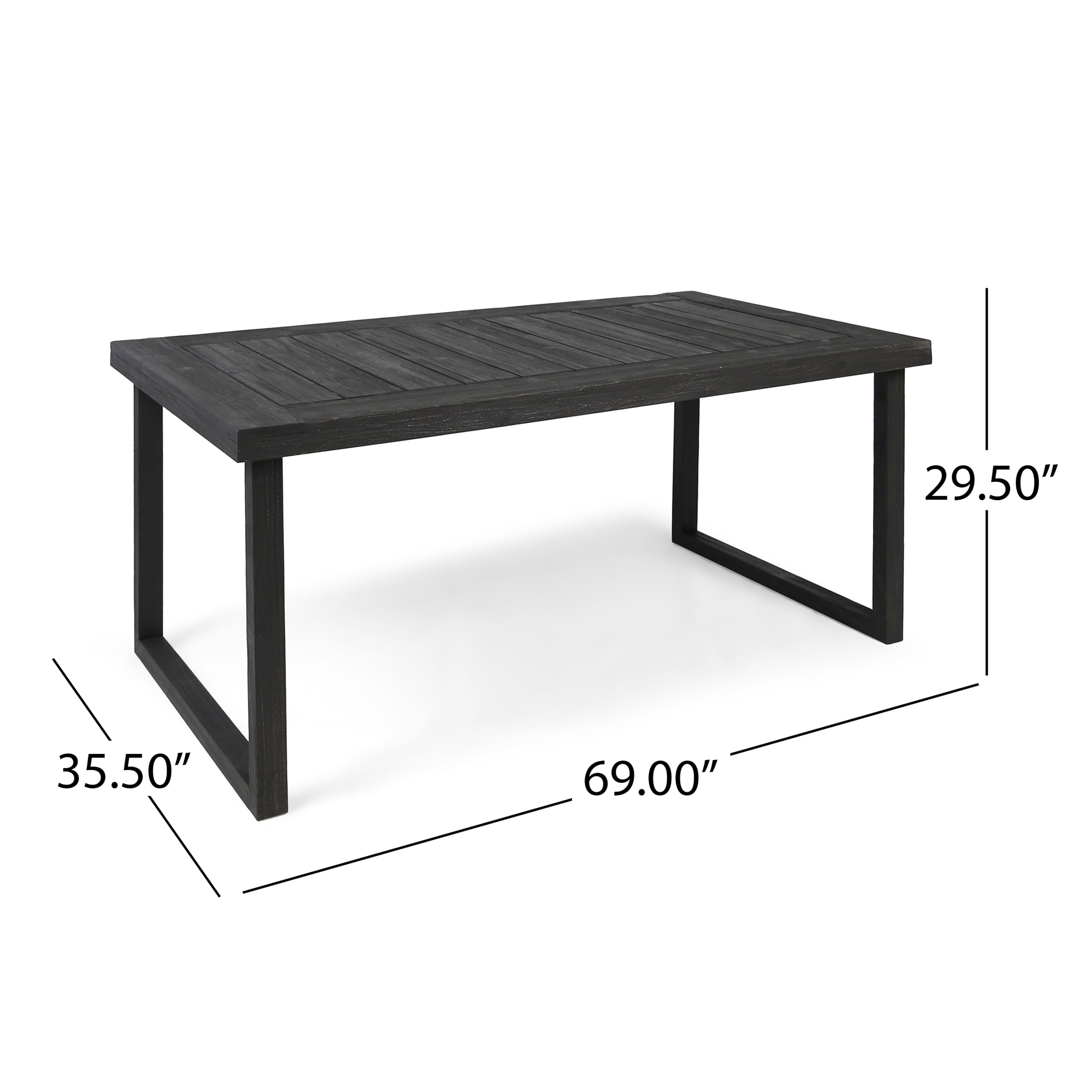 Outdoor Dining Table 69 Inch, Sandblast Finished Acacia Wood Tabletop for Patio Garden, Sandblast Dark Gray