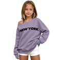 thumbnail image 6 of Shadoumai Kids Girls Oversized Sweatshirt Off the Shoulder Tops New York Letter Print Preppy Plain Fall Pullover Long Sleeve Casual Tops for School, 6 of 6