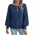 thumbnail image 2 of Snorda Sweaters for Women Roll Crew Neck Cable Knit Sweater Long Sleeve Loose Solid Pullover Thick Soft Textured Casual Vintage Sweaters for Fall Winter Warm Wear, 2 of 8