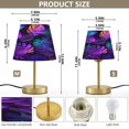thumbnail image 2 of Tapered Desk Lamp with Antique Brass Base Table Lamps Dimmable LED Bulb Button Switch Night Light Neon Palm Leaves Pattern Small, 2 of 8