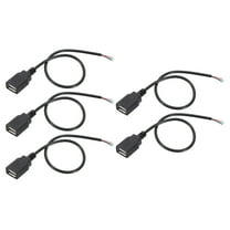 Uxcell 1Ft USB 2.0 Female to 4 Pin Bare Wire Pigtail Cable 5 Pcs 28AWG Data Power Cords Extension Black