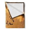 thumbnail image 2 of Birds Soft Flannel Fleece Throw Blanket, Flock of Migratory Canadian Geese Flyingt Sunset Cloudy Sky Monochromicrt, Cozy Plush for Indoor and Outdoor Use, 50" x 70", Brown Yellow, by Ambesonne, 2 of 5