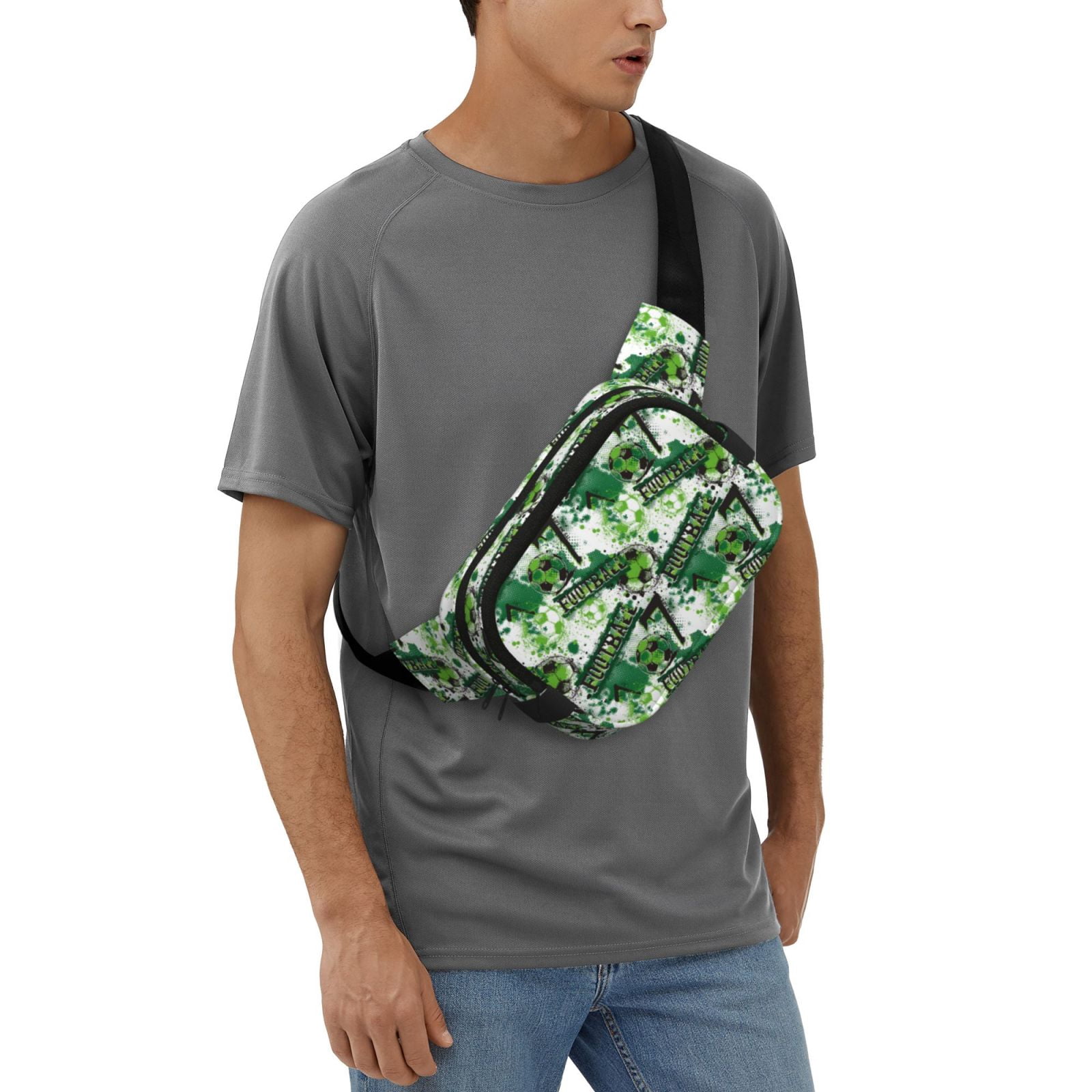 Picia Football 7 Print Square Double-Layer Waist Bag Mini Adjustable Waist Belt Bag Exercise Running Travel Hiking