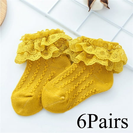 

6 Pairs Girls Summer Socks Ruffle Cute Cotton Designer Lace Socks 1-10 Years