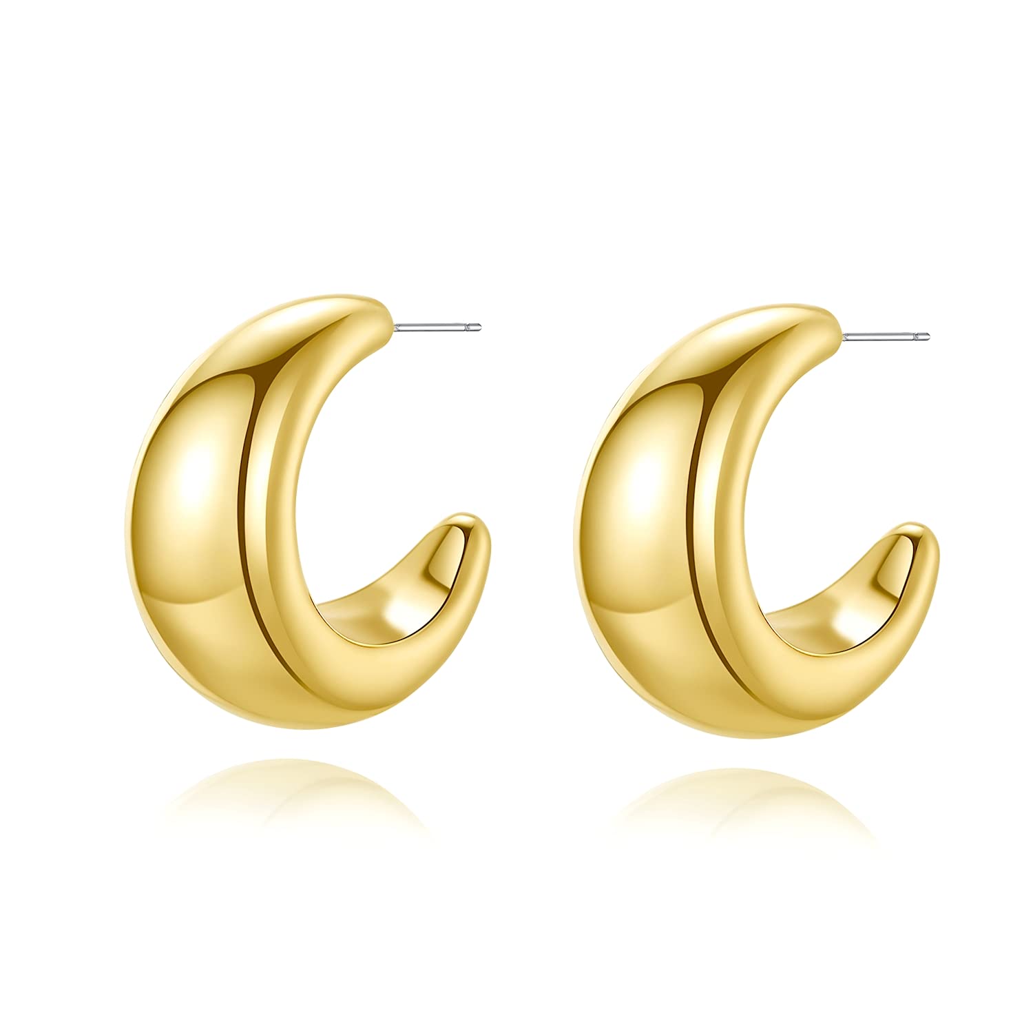 Women's Gold Thick Hoop Stud Earrings Half Open Stud Earrings Gold Plated Large Simple