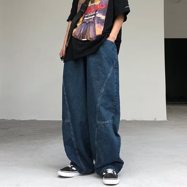 Japanese Oversized Jeans Men's Fashion Baggy Solid Color