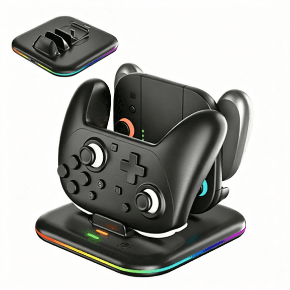 For Controller Charging Dock Compatible with Switch 2 Joy-Con & Pro Controller RGB LED Charger Station with Storage Holder