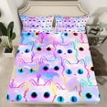 thumbnail image 2 of Manfei Neon Cat Twin Sheet Sets,Colorful Clouds Twin Fitted Sheet,Chic Kitten Flat Sheet,Ultra Soft Bedroom Decorative,3pcs, 2 of 7