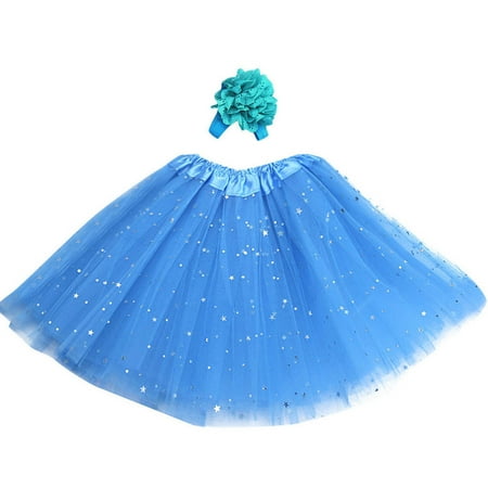 

BELLZELY Toddler Boys Clothes Clearance Toddler Girls Cute Party Dance Solid Color Net Yarn Sequins Stars Tulle Hairband Skirt