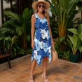 thumbnail image 2 of Garronmavis His and Hers Matching Outfits Blue Hibiscus Mens Button Up Shirt Short Sleeve Shirt Size M and Women's Tank Dress with Pocket Flowy Polyester Beach Dress, 2 of 7
