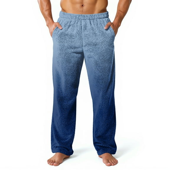 Domuza Plush Warm Pajama Pants Men Soft Comfy Fleece Baggy Stretch Waist Pj Pants Fall Winter Gradient Wide-Leg Lounge Sleep Pants Light Blue 2XL