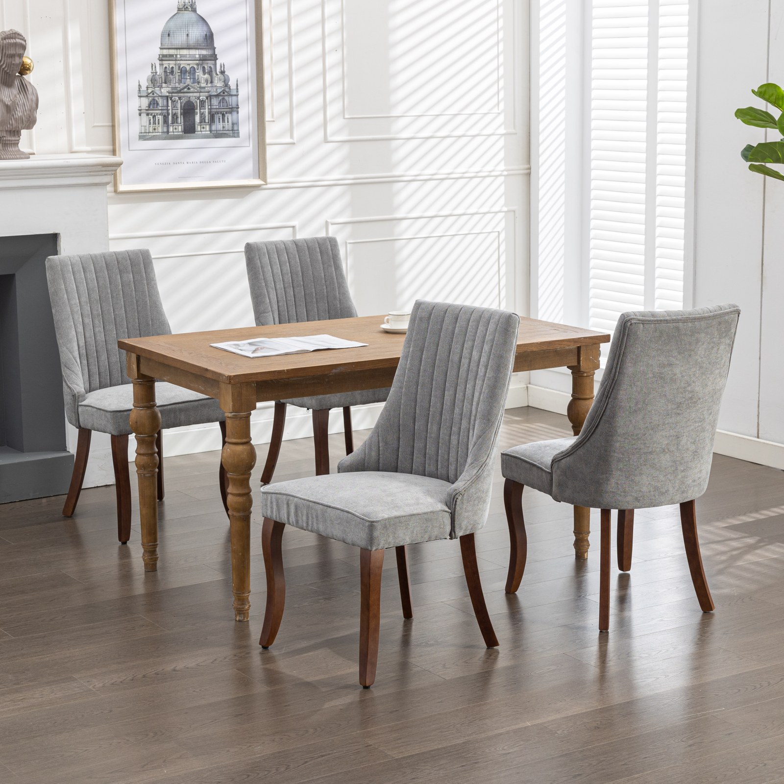 Aukfa Modern Velvet Dining Chairs Set of 2, Upholstered Kitchen Side Chair Accent Chair w/ Curved Solid Wood Legs,Gray