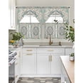 thumbnail image 4 of Beige Teal Boho Swag Kitchen Curtains Sets for Windows 24 Inch Length, Medieval Vintage Ethnic Floral Abstract Short Window Curtain Panels Swags Valances and Tiers 3 Piece Set for Cafe/Dining Room, 4 of 5