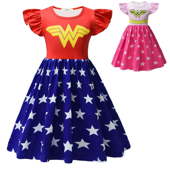 Toddler Girls Short Sleeve Princess Dress Super Hero Costume