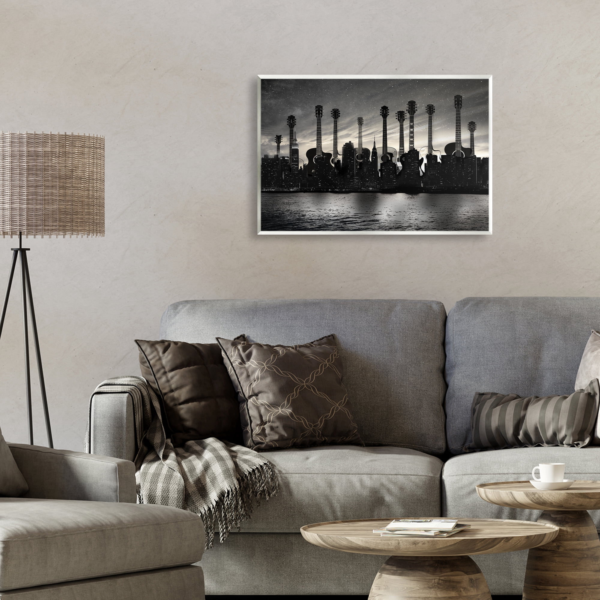 Stupell Industries Guitar Skyline Cityscape Wall Plaque Art, design by CAD Designs