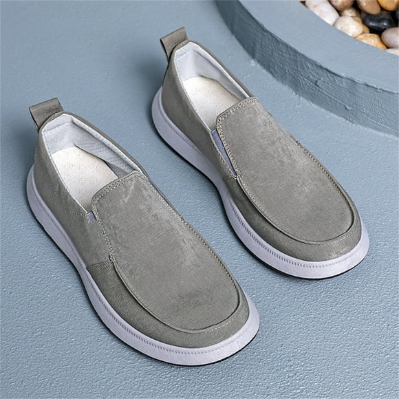 XIMIN Men and Women's Low-Top Slip Ons Sneakers Casual Canvas Sneakers Comfortable Flats Breathable Padded Insole Slip on Sneakers Low Fashion Shoes (10, Khaki)