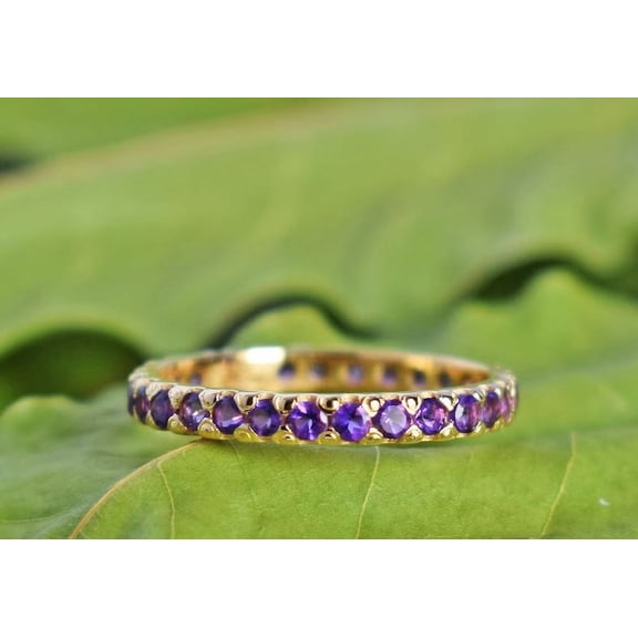 Amethyst Full Eternity Wedding Engagement Band Ring Stacking Ring 925 Sterling Silver Yellow Gold Plated Gemstone Jewelry For Women Gift