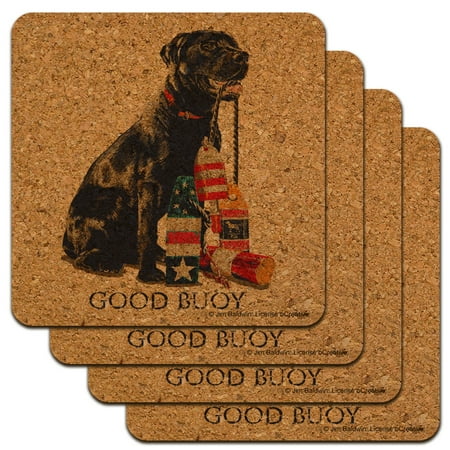 

Good Buoy Boy Dog Fishing Fish Low Profile Novelty Cork Coaster Set
