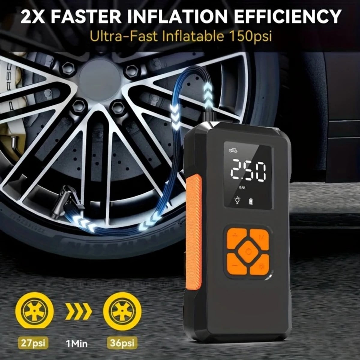 AIMAYA Jump Starter with Air Compressor,3500A Car Battery Jump Starter Portable (10L Gas/8L Diesel), 12V Jump Start Battery Pack Jump Box with Smart Jumper Cables, Tire Inflator, LED Light