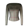 thumbnail image 4 of Blotona Women's Summer Sheer Mesh Tops Long Sleeve Round Neck Rhinestone Slim Fit Crop Tops, 4 of 9