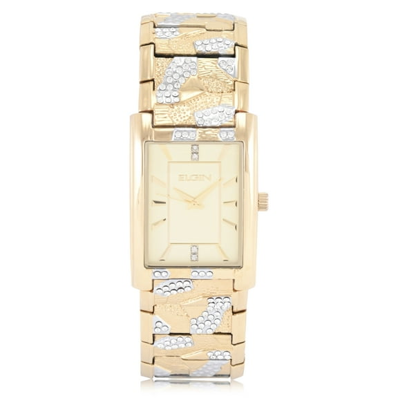 Elgin Adult Men's Tank Case Watch with Crystal and Brushed Bark Bracelet . (FG180033)