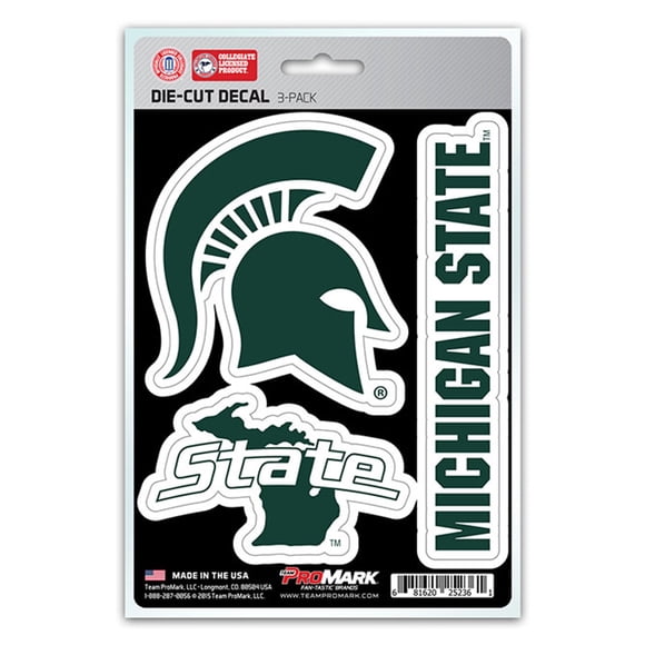 Paquete De 3 Calcomanías Troqueladas Del Equipo Michigan State Spartans