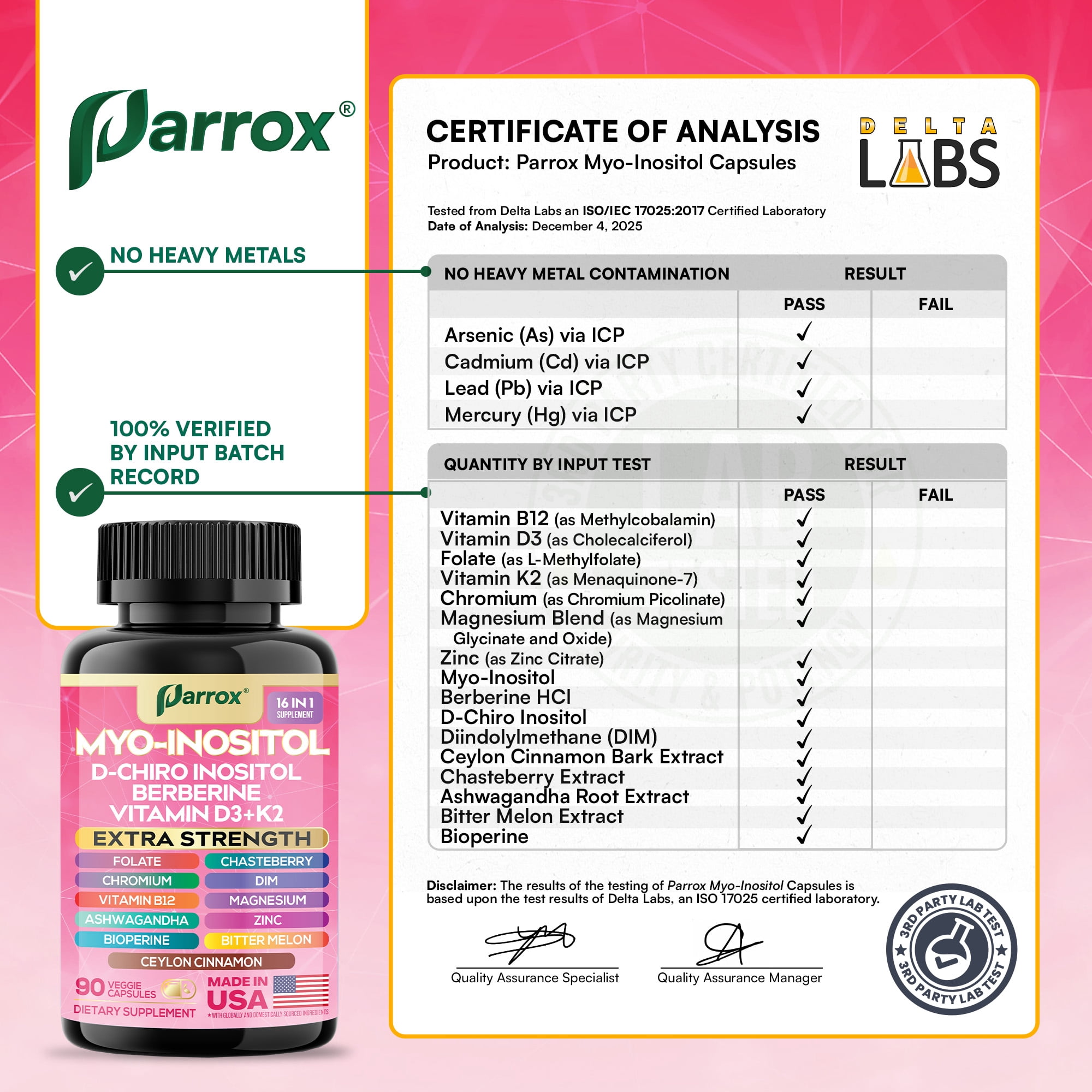 Parrox Myo-Inositol Supplement, Berberine, D-Chiro Inositol, Folate, Chromium, Vitamin D3, K2 & B12, DIM, Chasteberry, Ashwagandha, Ceylon Cinnamon, Zinc, Magnesium, Bioperine, Bitter Melon (2 Pack)