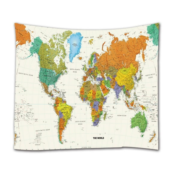 Goodbath World Map Tapestry Wall Hanging for Bedroom Living Room Dorm, 80 x 60 inches, Colorful