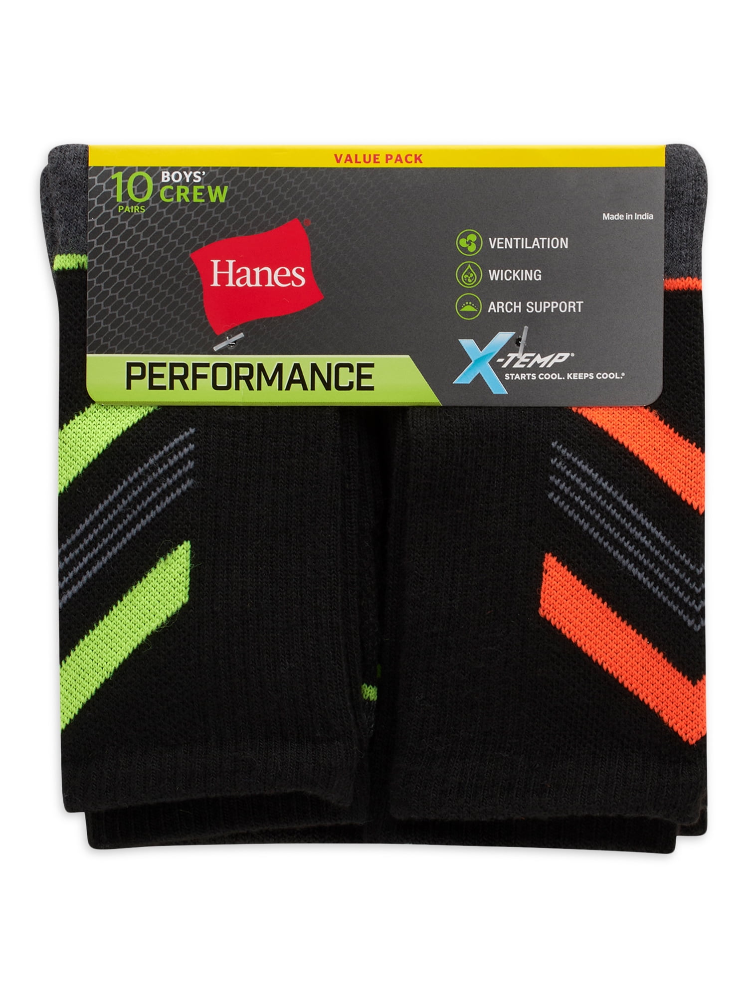 Hanes Boys' X-Temp Performance Crew Socks, 10 Pack