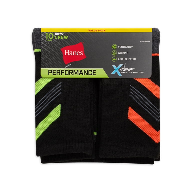 Hanes Boys' X-Temp Performance Crew Socks, 10 Pack photo 2
