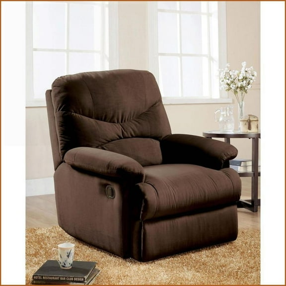 Recliners, Casual Chocolate Microfiber Motion Recliner | Synthetic Wood Frame | 3'' Wall Clearance