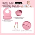 thumbnail image 3 of SUSWIM Baby Led Weaning Supplies, 5 Piece BPA-Free Silicone Feeding Set, Silicone Suction Bowl, Forks & Spoons, Bib, Develops Self Feeding Skills, Dishwasher Safe, for 6+ Months (Pink), 3 of 5