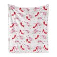 thumbnail image 1 of Modern Soft Flannel Fleece Throw Blanket, Shoes Heels Pattern with Orchid Flowers Petals and Hearts Design Image, Cozy Plush for Indoor and Outdoor Use, 50" x 70", Red White, by Ambesonne, 1 of 6